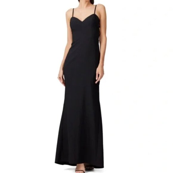 THEIA Black Side Panel Gown long dress maxi size 14 tank formal wedding guest